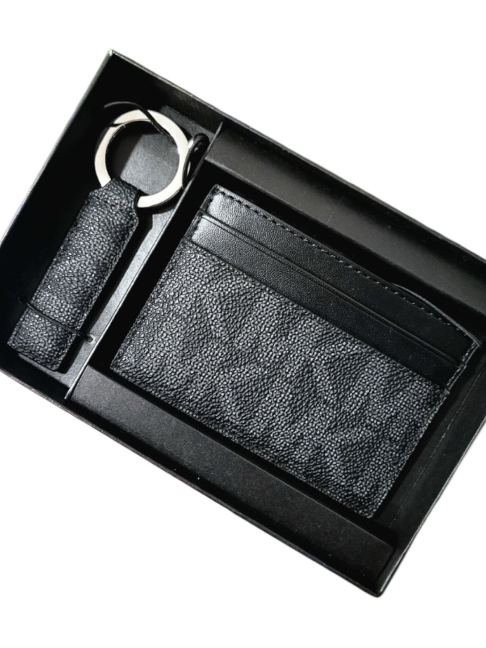 Michael Kors NWT - Designer Black Monogram Card Holder & Key Ring Set - Picture 2 of 3